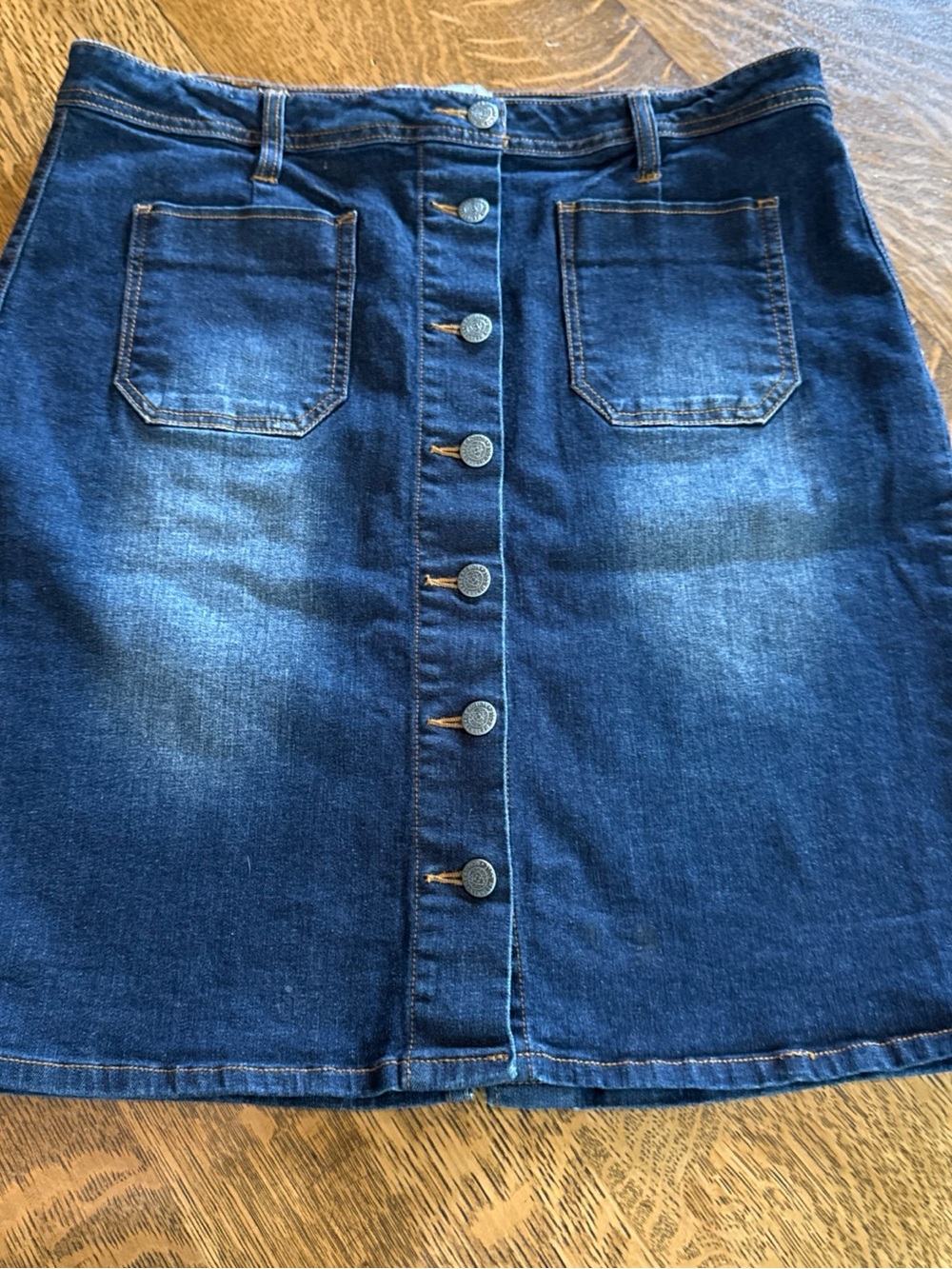 Kenneth Cole Reaction Dark Blue Button-Front Denim A-Line Skirt